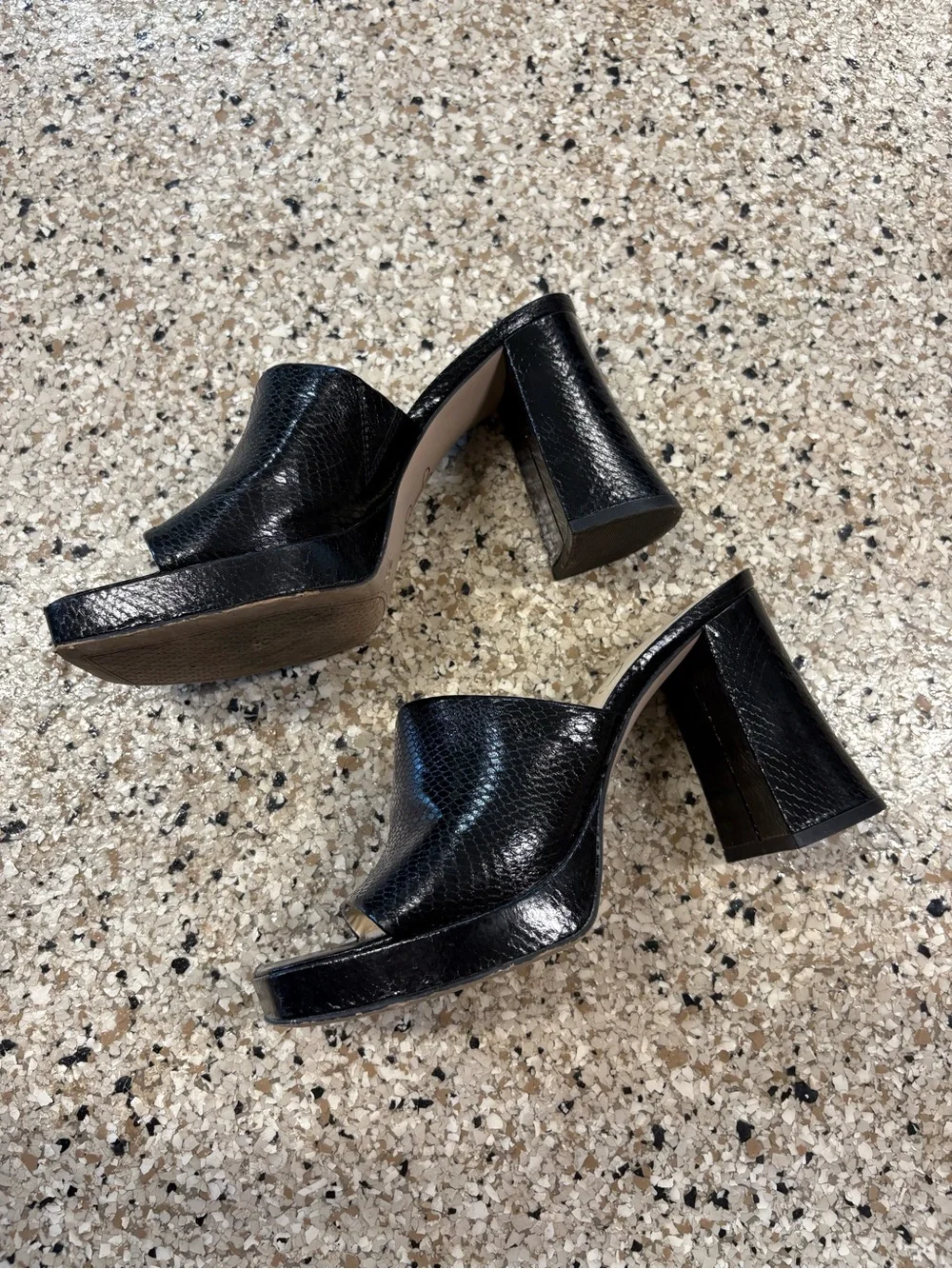 Jessica Simpson Black Leather Square Toe Slide Mules